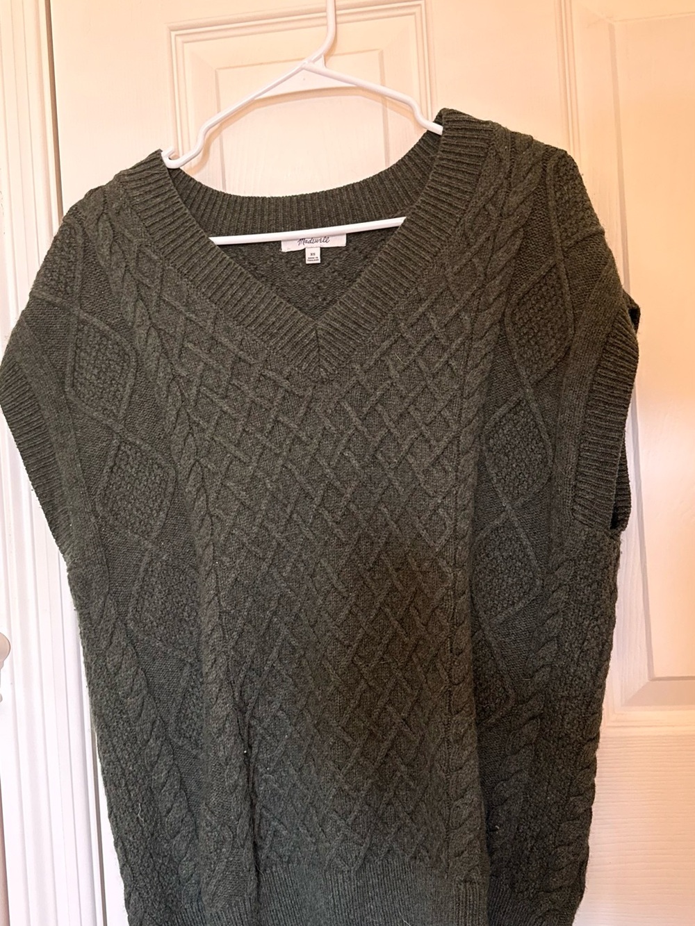 Madewell Olive Green Cable-Knit V-Neck Sweater Vest